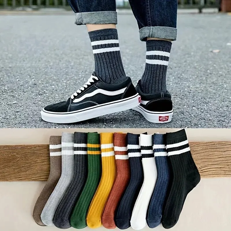 Athletic Socks 5 Pairs Of Men's Autumn And Winter Vintage Fun Fashion Sports Trend Socks