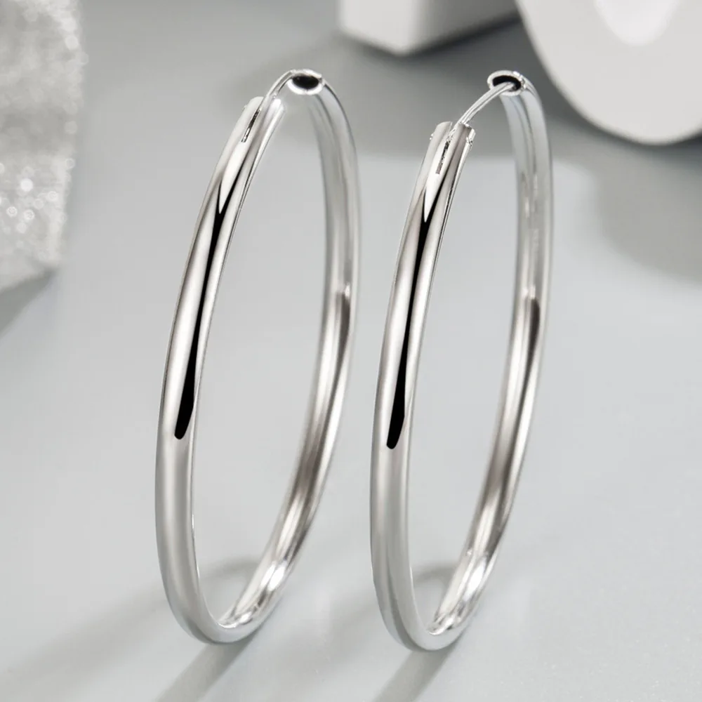 Silver hoop earrings 925 sterling 3MM thick 3/4/5/6CM for women