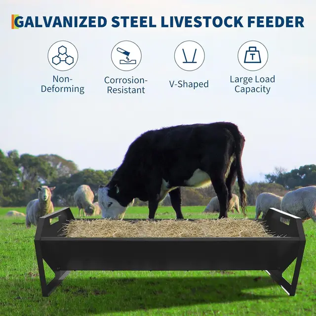 Garvee Heavy Duty 22 Gallon Livestock Feeder, Metal Sheep Feeder for Farm Sheds & Pens, Large Capacity for Goat, Pig, Hog, Horse, Feeds Up to 10 Animals at Once, Black
