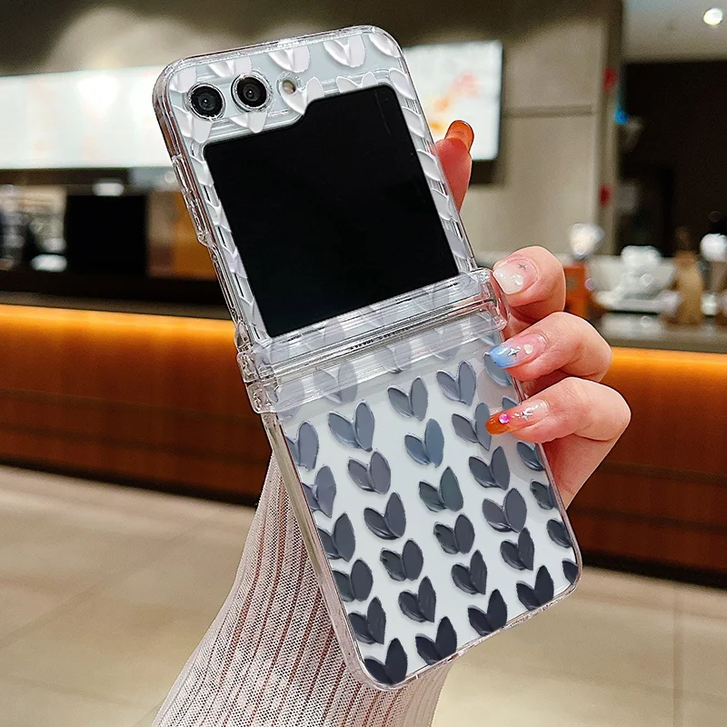 Love Heart Print Transparent Folding Phone Case - Hard PC Cover