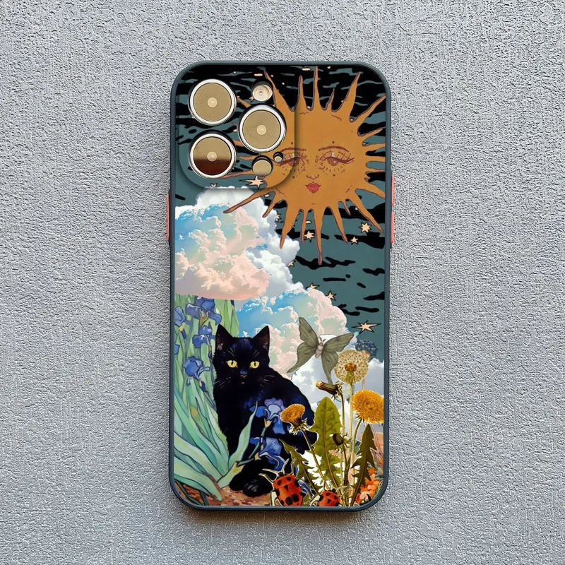 Retro-Stil Schwarze Katze Kunst Handyhülle für iPhone 17 16 15 14 Pro Max 16 14 15 Plus 12 13 Mini 11 Pro Max X XR XS Rückseiten-Cover – Detail 10