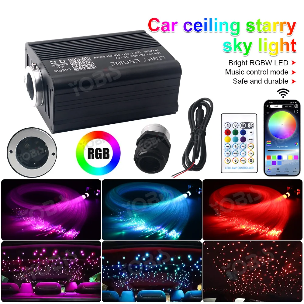 반짝이는 별이 빛나는 하늘 자동차 별 천장 조명, 하늘 자동차 홈 장식, RGB 인테리어 분위기 조명, 블루투스 12V 광섬유 조명, 16W