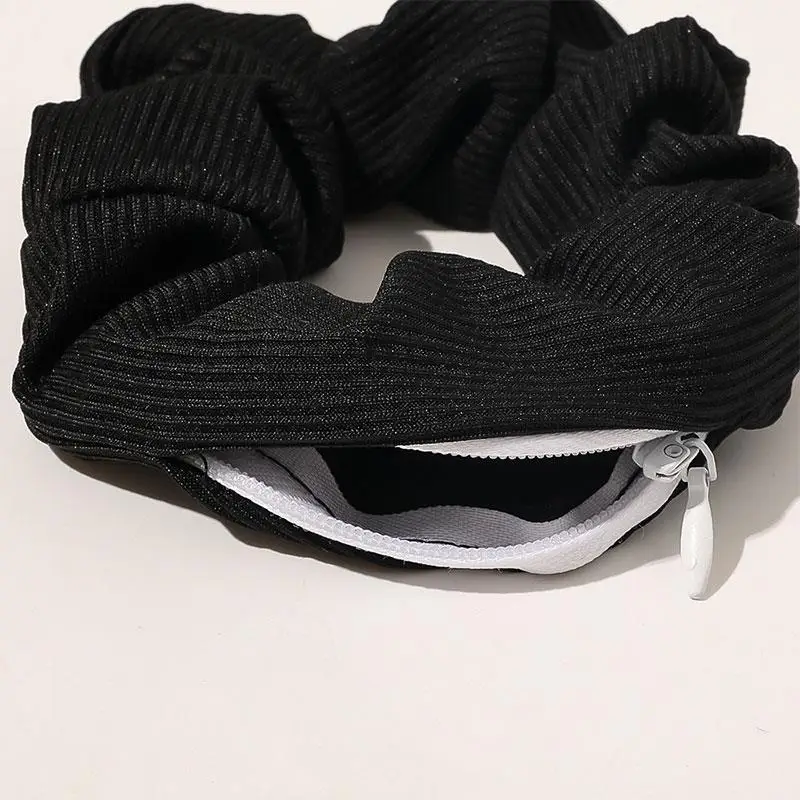 New Solid Color Novelty 2022 Designs Zipper Scrunchies Women Creative Velvet Hairbands Brand Quality Pocket Scrunches With Zip hair clips for long hair