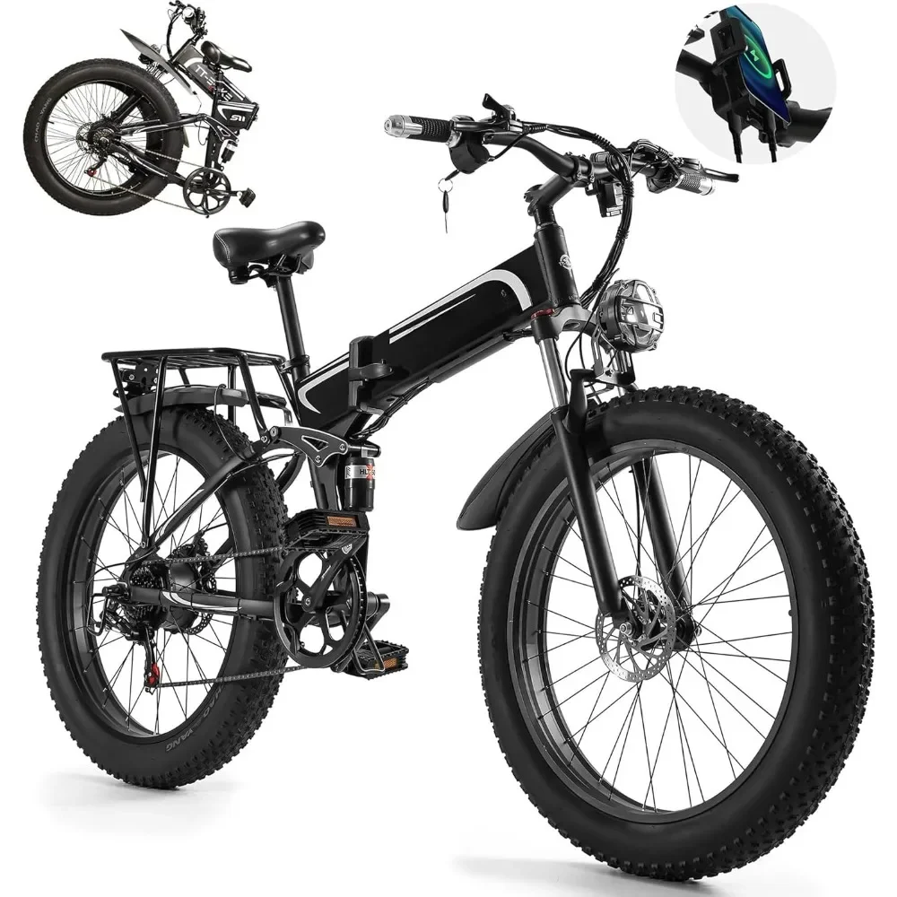 

Folding Electric Bike Adults with20AH Battery,26x4.0 Fat Tire Mountain E Bike,Full Suspension,7-Speed Gear Electric Bike