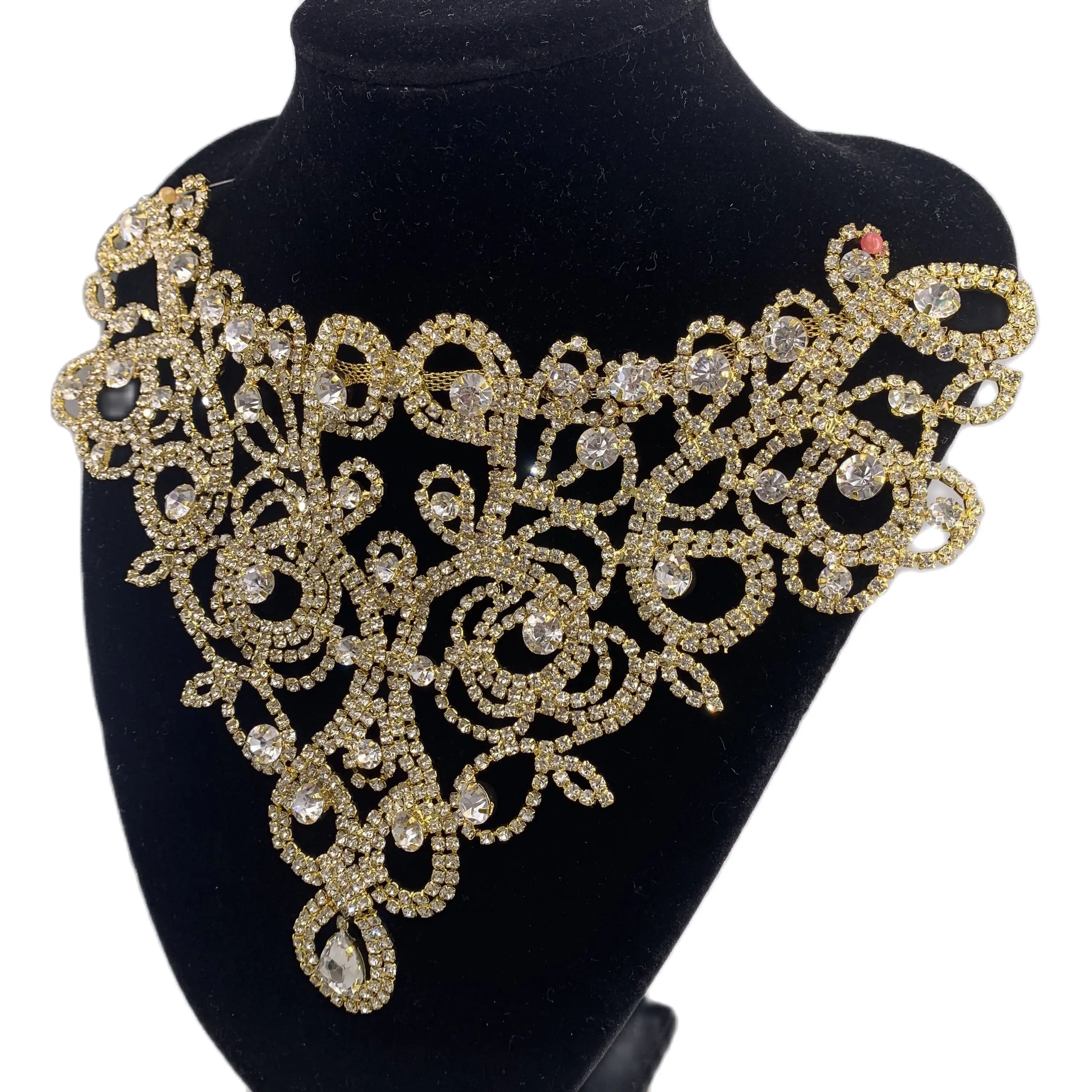 2025 Neckline rhinestones sewn on necklace accessorize wedding dress  Sparkly crystal gold applique garment accessories - AliExpress 15