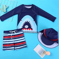 1-12Years Children Long Sleeves Short Sleeves Split Bathing Suit Baby Boys Girls Cartoon Swimsuits+Shorts+Cap Three-piece Set 2