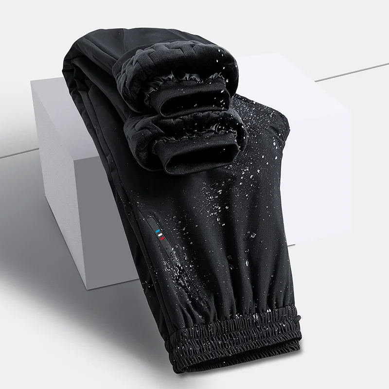 

Waterproof Casual Drawstring Trousers Men Fleece Pants Warm Winter Pants Men Thick Sweatpants New Velvet Pants Fur Lined C471