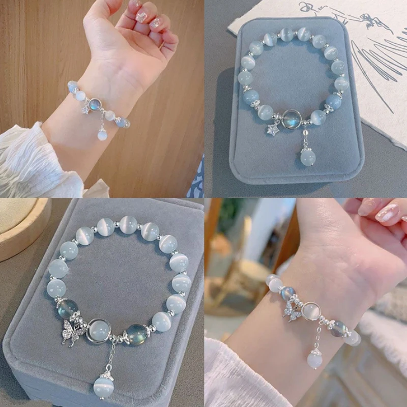 

2023 New Imitation Cat's Eye Glass Butterfly Bracelet Female Ins Niche Fashion Simple Temperament String Jewellery Accessories