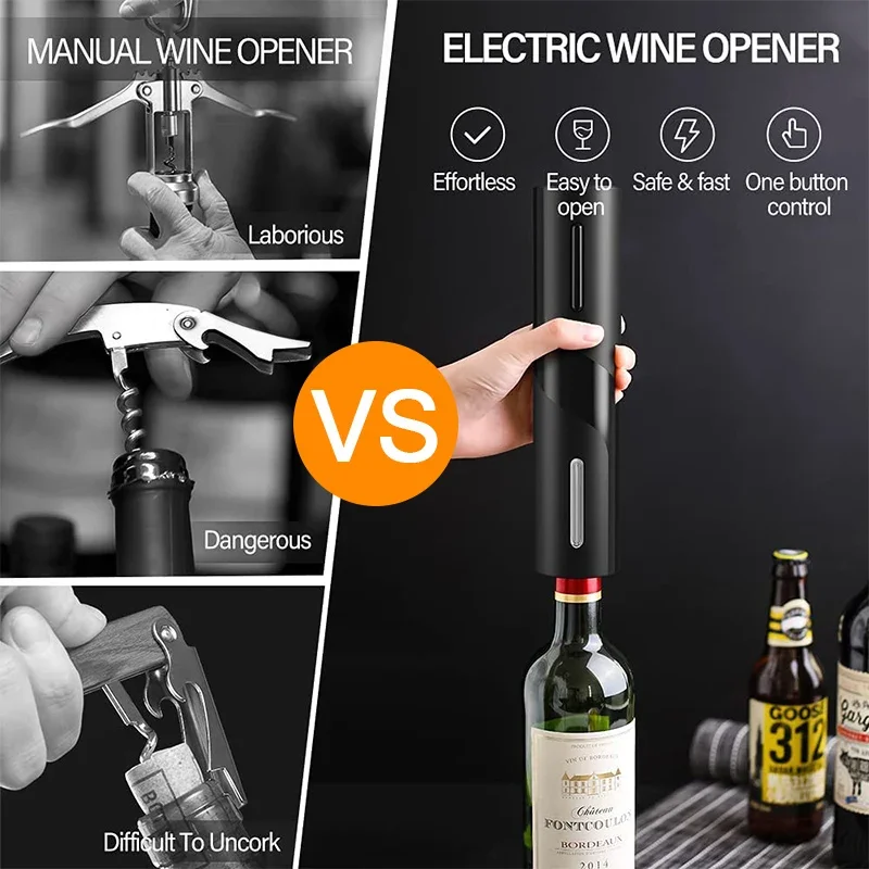 LMETJMA Electric Wine Opener Automatic Electric Wine Bottle Corkscrew  Opener with Foil Cutter Wine Bottle Opener Kit KC0317