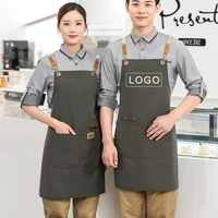 Customizable Canvas Aprons with Your Logo For Business Work Apron Cafe, BBQ,Nail,Bakery Kitchen Chef Waitress Unisex With Pocket 1