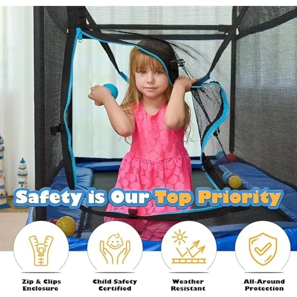 6FT Kids Trampoline with Horizontal Bar & Swing Rectangle Toddler Trampoline with Safety Net Outdoor/Indoor Trampoline for Kids 5