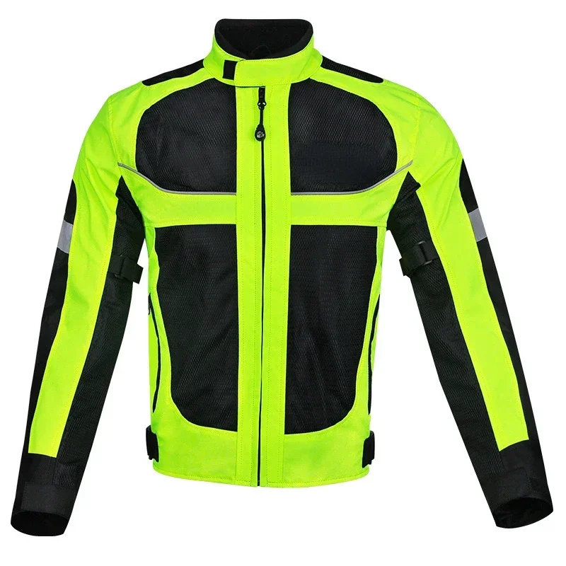 Summer Spring Green Motorcycle Cycling Jacket Men Riding Racing Protective Reflective Bike Cycle Coat Mesh Breathable Clothes