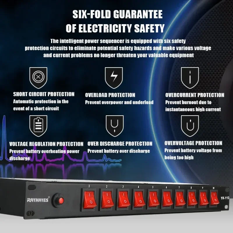RAYHAYES YK-110 Audio Digital Power Sequencer 10 Channel High Power Equipment Independent Switch Supply Controller Protector