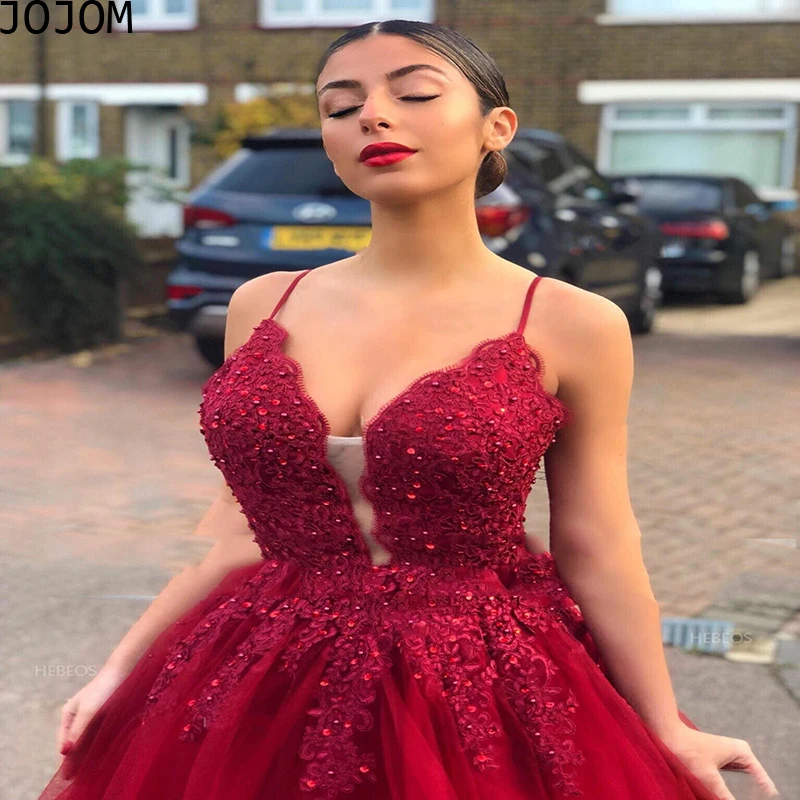 Vestido Rojo moderno para mujer, vestido de fiesta de graduación con de encaje con cuentas de cristal y tirantes finos, elegante, 2022 _ - AliExpress Mobile