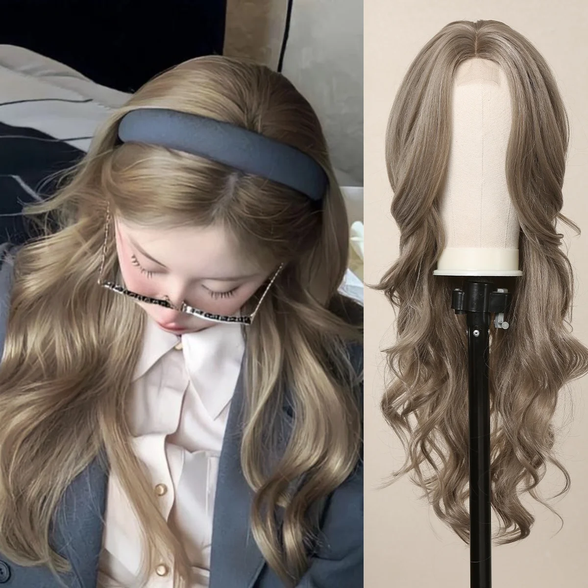 Milk Tea Brown Wig Synthetic Lace Front Wig For Women Long Curly Brown Hair Glueless Front Lace Heat Resistant Fiber Cosplay
