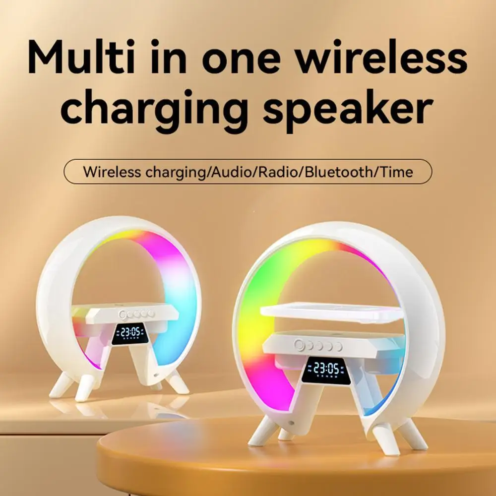 Multifunction Wireless Charger Pad Stand Speaker TF RGB Night Light 15W Fast Charging Station for iPhone Huawe J9V6