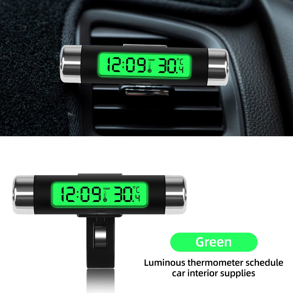 Portable 2 in 1 Car Digital LCD Clock/Temperature Display Electronic Clock Thermometer Car Digital Time Clock Car Accessory