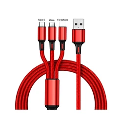 Versatile 3 - in - 1 Multi - Port USB Charging Cable for 1.2m  3 in 1 (Red)