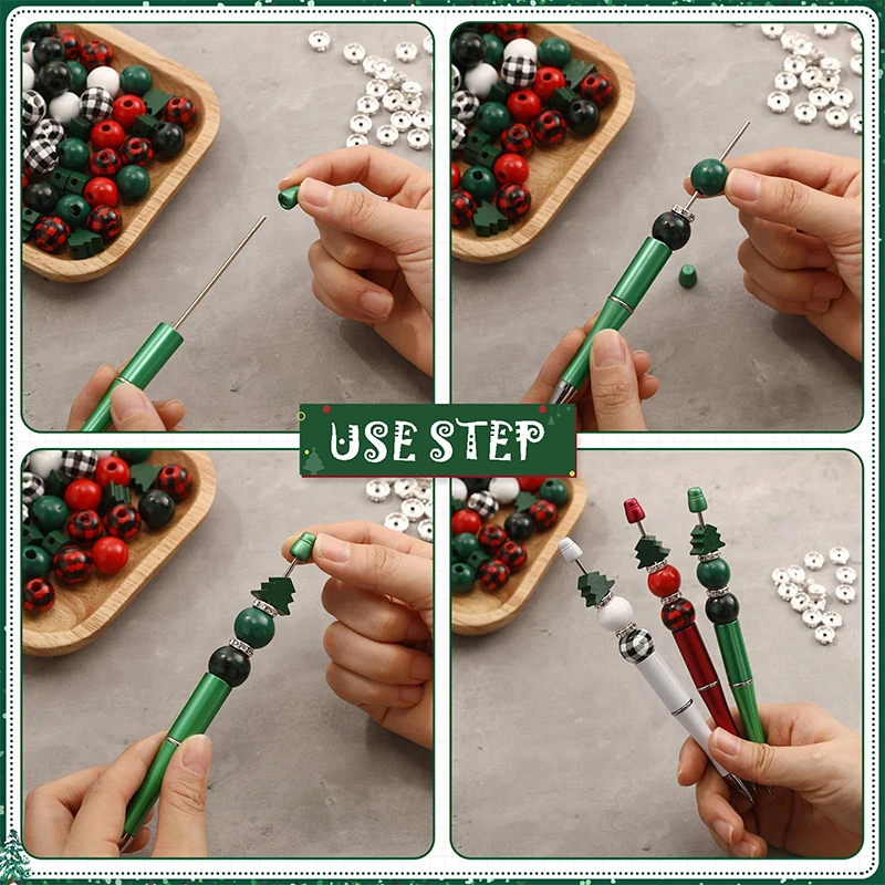 60 Stücke Weihnachten Perlenstifte Rot Grün Weiß Kunststoff Perlenstifte Perlen DIY Stift Schwarze Tinte Kugelschreiber – Detail 5