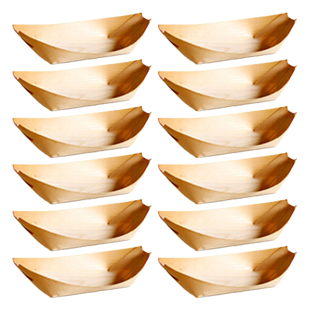 

50 Pcs Wedding Ceremony Wooden Food Tray Platter Baby Favor Boat Shape Bamboo