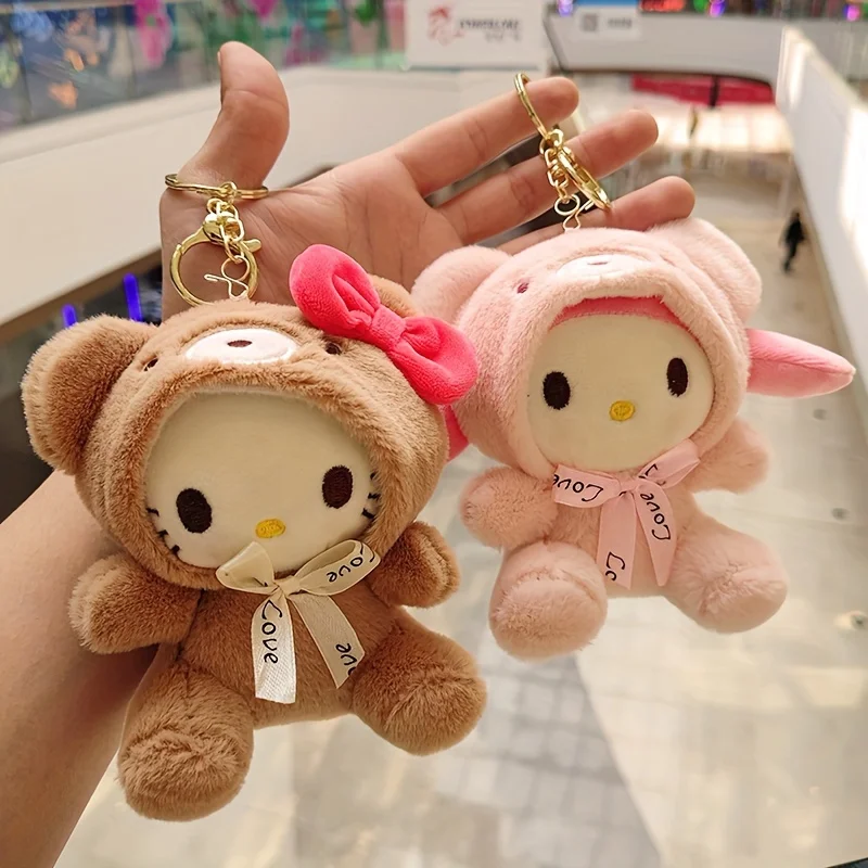 Sanrio Hello Kitty My Melody Kuromi Cinnamoroll Doll Keychain Cute Plush Toy Key Chain Ring Bag  Charm Car Pendant  Girls Gift