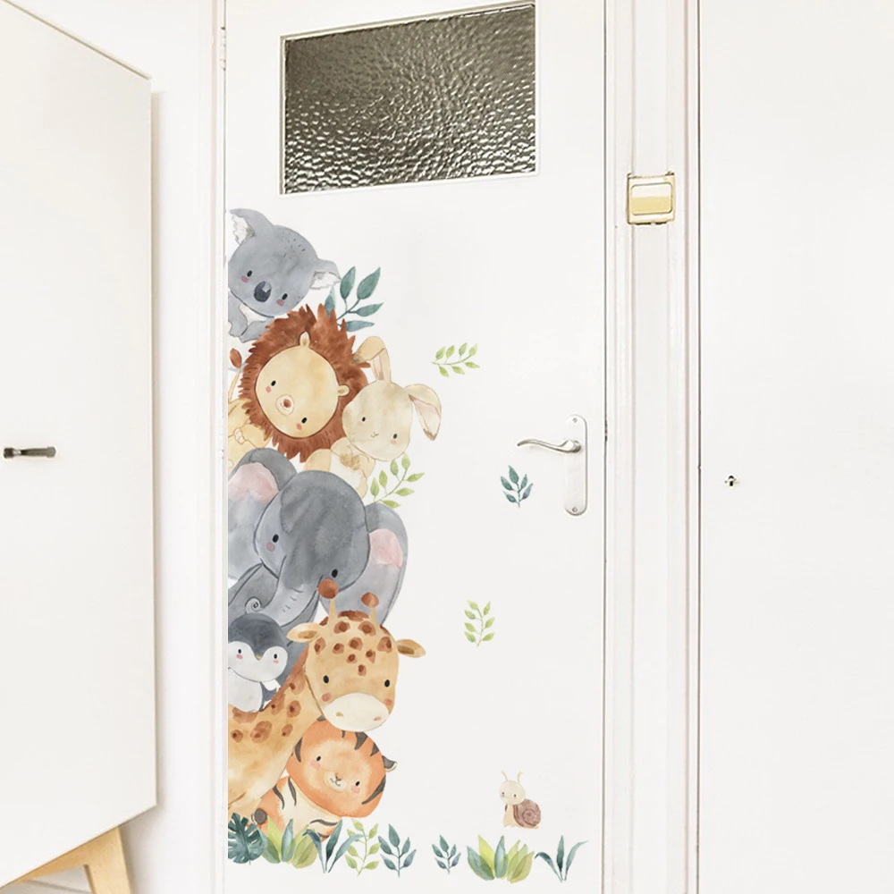 Cute Cartoon Peep Animals Wall Stickers for Kids Room Elephant Giraffe Tiger Waterproof Vinyl Decal  Bedroom Door Wall Sticker
