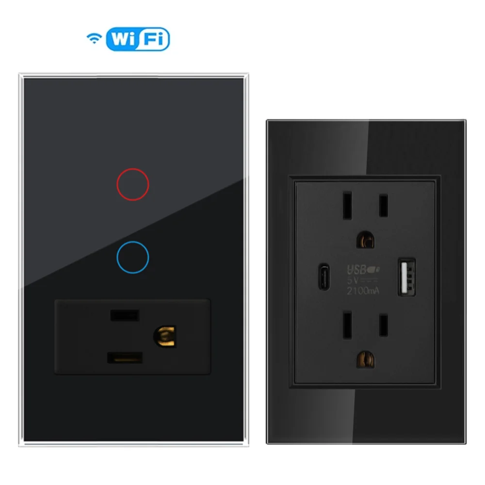 Sran wifi switch and usb c socket double socket 118 72mm glass panel