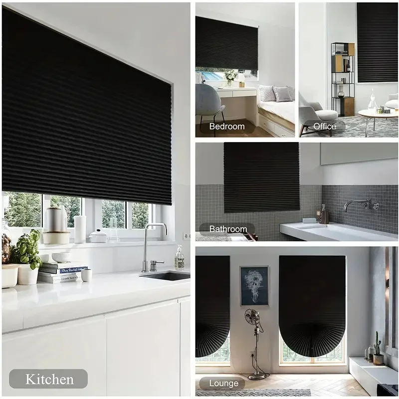 Self-Adhesive Pleated Blind High Shading Non-Woven Window Shade Bathroom Kitchen Balcony Zebra Blackout Curtain 4