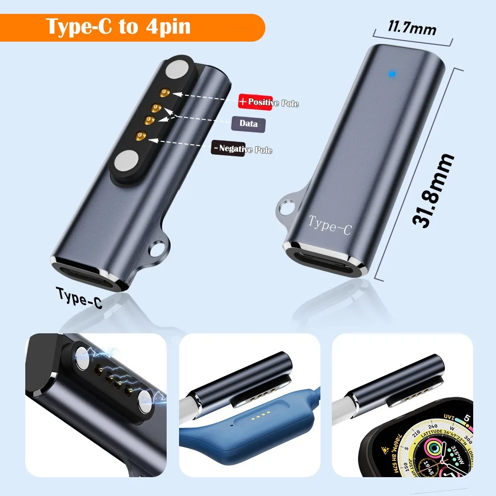 Magnetic Charging Adapter for USB C to Smart Watch and Bone Conduction Headphones