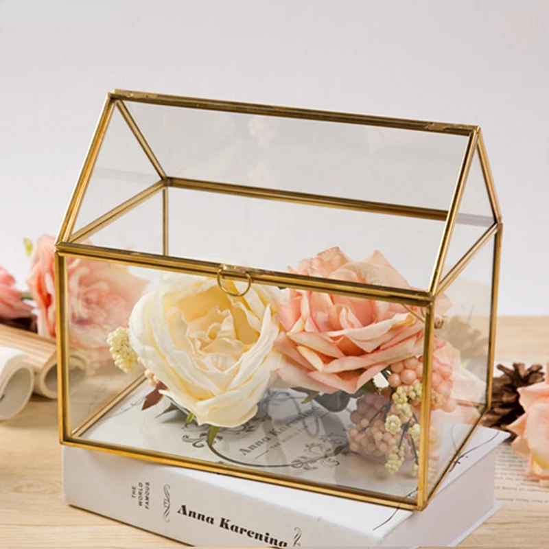 Transparent Glass Storage Box Wedding Card Boxes House Shape Jewelry Box Vanity Boxes Decorative Display Stand Jewelry Organizer