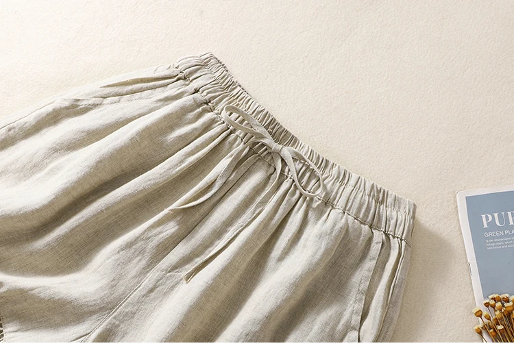 Casual Solid Linen Cotton Lace Floral Summer Short Pants Loose Elastic Waist Boho Beach Wear Shorts for Women Bottom