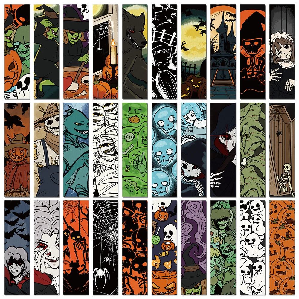 30pcs Halloween Bookmarks Paper Funny Pumpkin Ghosts Reading Page Book Markings Paper Card Bookmarks Creative Gift For Children