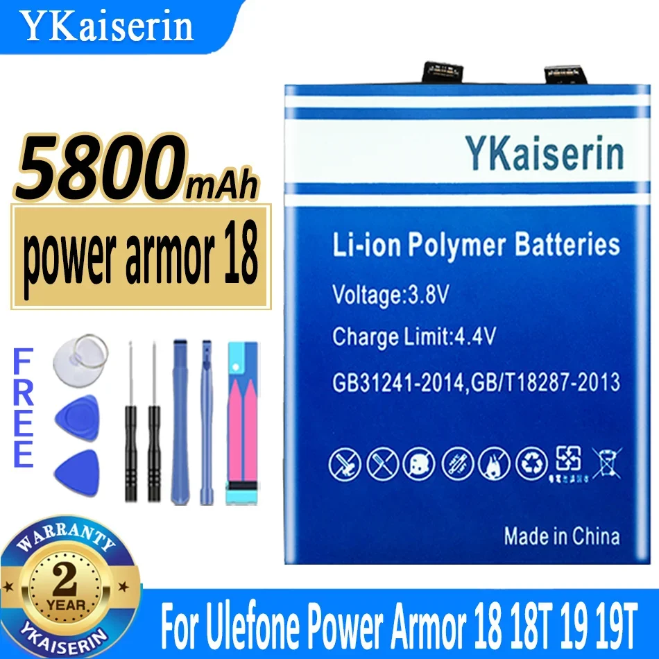 

Аккумулятор ykaisсеребрин на 5800 мА · ч для Ulefone Power Armor 18 18T 19 19T Bateria