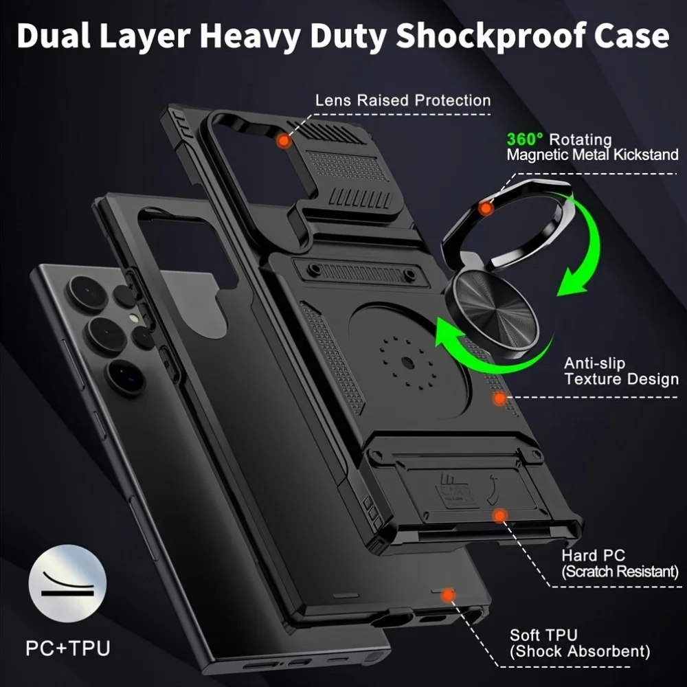 Universal Magnetic Ring Kickstand Wallet Phone Case Cover