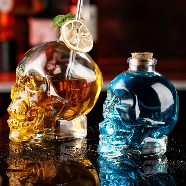 Bouteille de vin tête de mort créative, verre à whisky transparent