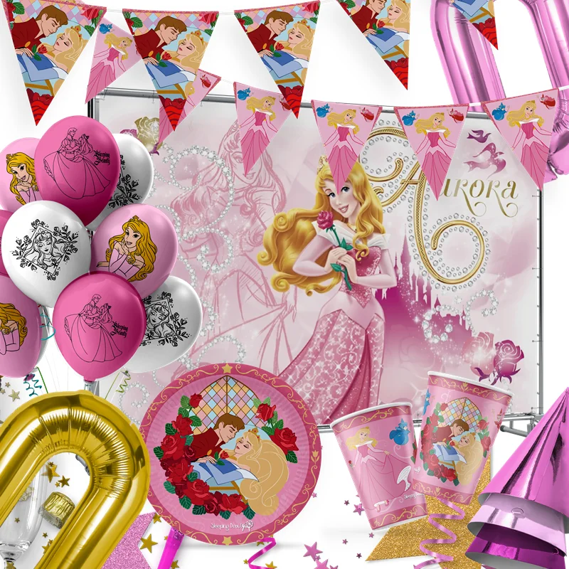 Disney Aurora Princess Sleeping Beauty Forniture Per Feste Di Compleanno Decor Palloncino In Lattice Sfondo Piatti Di Carta Tazze Spilla Giocattoli Pe