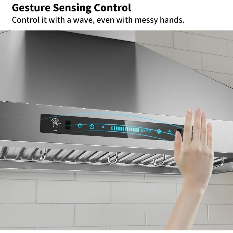 IKTCH 36"Wall Mount Range Hood, 900 CFM Ducted/Ductless Range Hood with 4 Speed Fan, Pure Stainless Steel Hood 36 inch