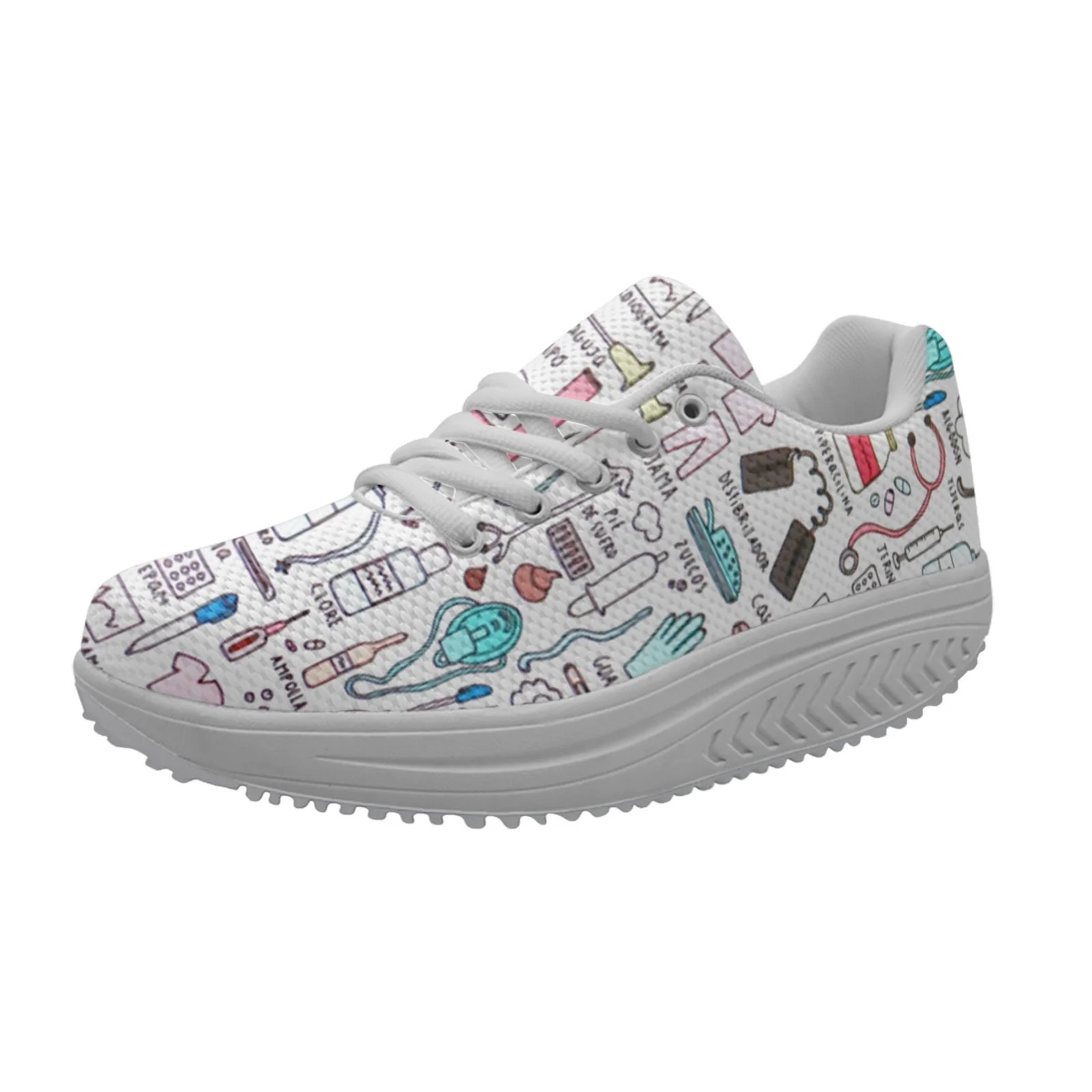 Pink Women Leisure Platform Shoes Cute Cartoon Nurse Pattern Lace Up Girls Height Increasing Shoes women shoes,casual shoes,women sneakers