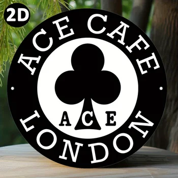 [2D Flat] A Vintage Round Metal Sign Printed on a 2D Plane, Featuring a Unique Coffee And Motorcycle Culture Experience Under Th 1