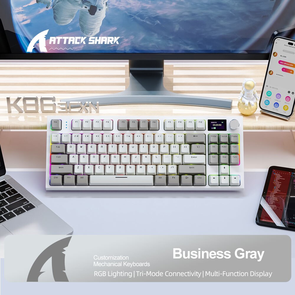  K86 Wireless Hot-Swappable Mechanical Keyboard Bluetooth/2.4g With Display Screen and Volume Rotary Button for Games and Work