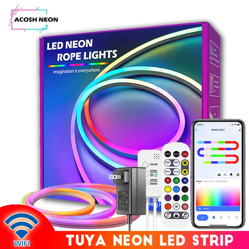 24V TUYA Neon LED Strip Lights With Music Sync 84LEDs/M Addressable Flexible DIY Lighting Mode Work with Alexa Google Assistant