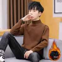 Thickened Fleece Men's Knitted Sweater Winter Warm Inner Wear Simple Solid Color Yarn Clothes One Piece Autumn Winter Style