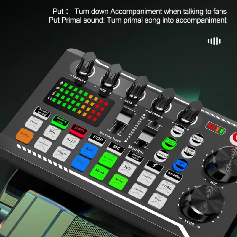 라이브 방송용 전용 사운드 카드 마이크, F998 카드, DJ 믹서 효과 음성 체인저 포함, 오디오 인터페이스 옵션