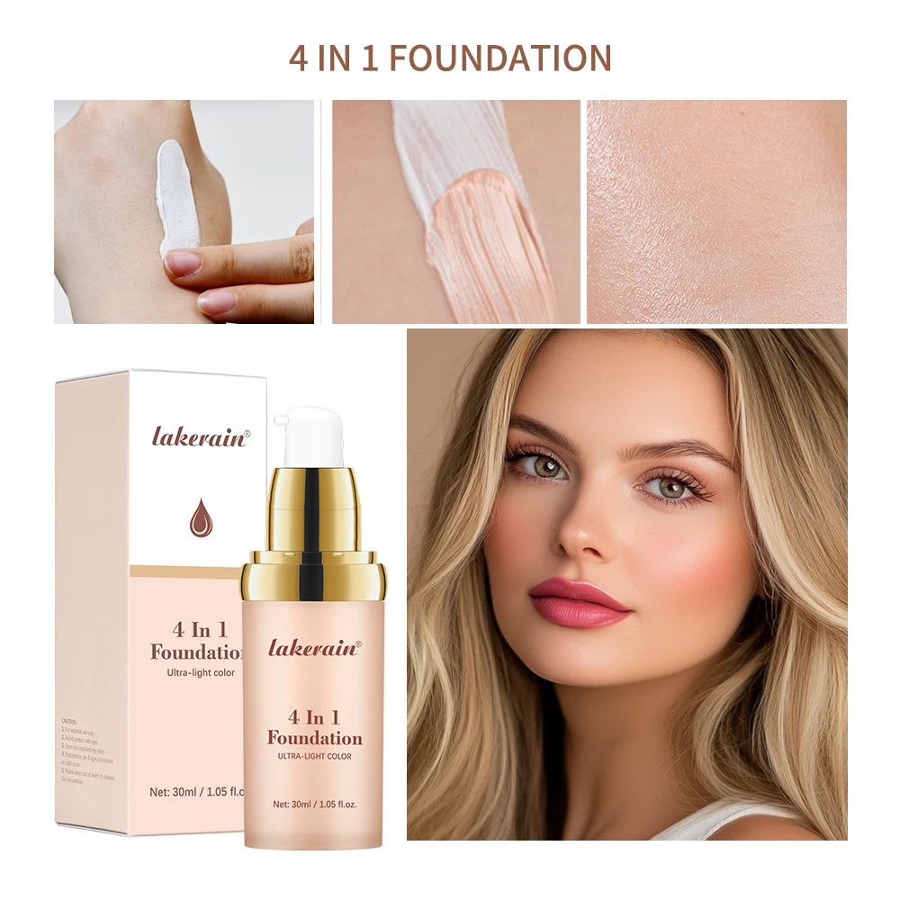 4in1 Foundation Liquid Hydrating Full Coverage Concealer SPF30 Long-wearing Waterproof Even Skin Tone Foundation Face Cosmetics 2