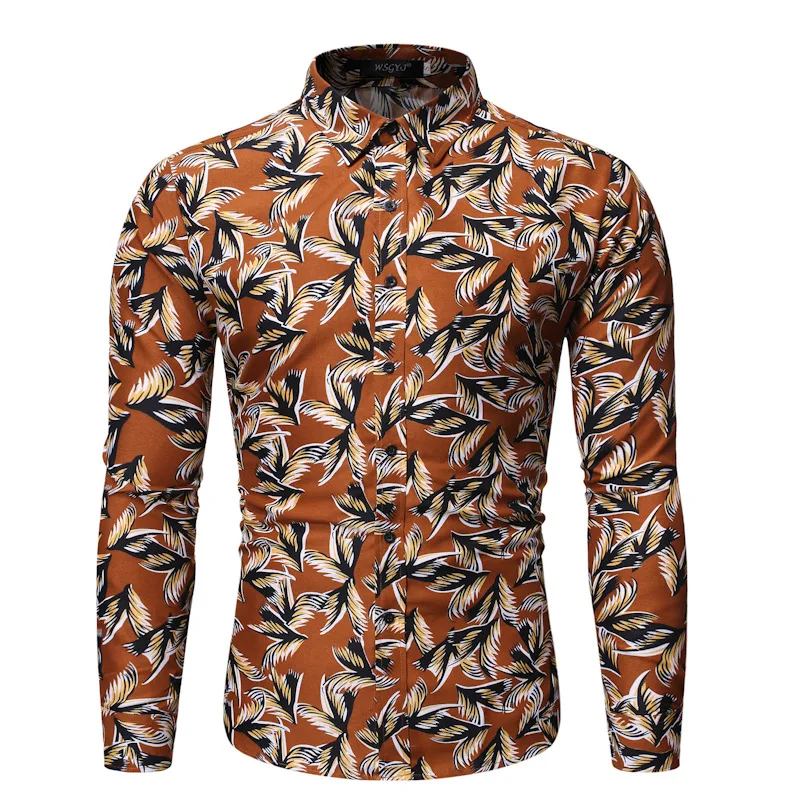 Shirt For Men 2022 New Arrival Spring And Autumn Leaves Pattern Male Shirt Teenager Boy Fashion Korean Style Hot Sale S100