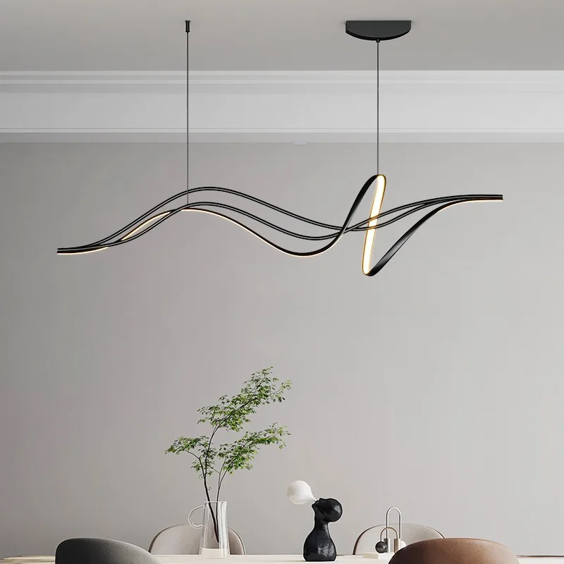 Modern Lines Led Pendant Light for Restaurant Room  Dining Tables Kitchen Bar Counter Black Chandelier Home Decor Light Fixture