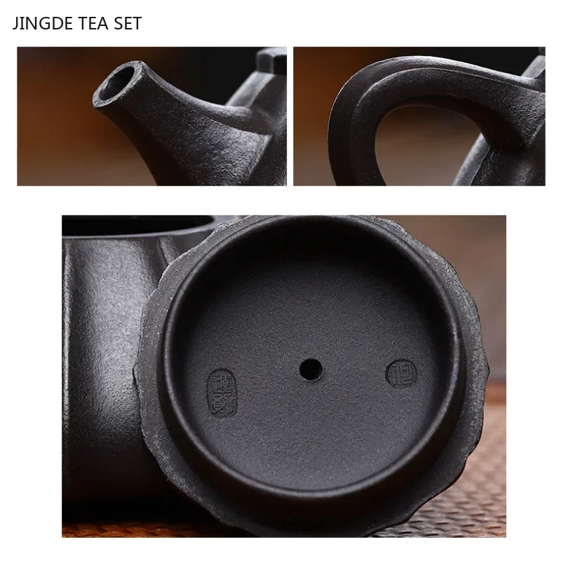 220ml Chinese Yixing Purple Clay Tea Pot Raw Ore Black Mud Stone Scoop Teapot Handmade Custom Zisha Filter Tea Infuser