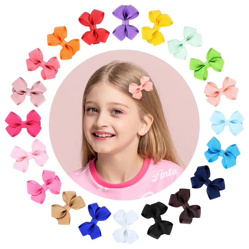 

20Pcs/Lot Solid Ribbon Bowknots BB Hair Clips For Cute Girls Boutique Barrettes Hairpins Headwear Kids Hair Accessories New