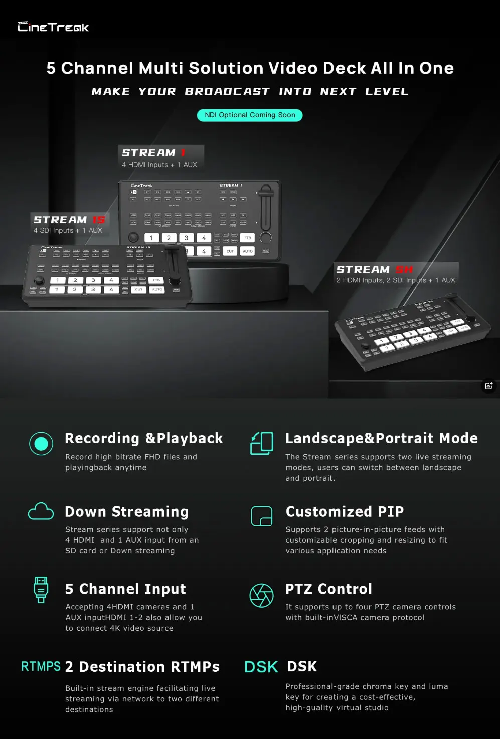 Cinetreak Stream 1/SH/1S 5 Channel Video Mixer Switcher Video Switch Controller