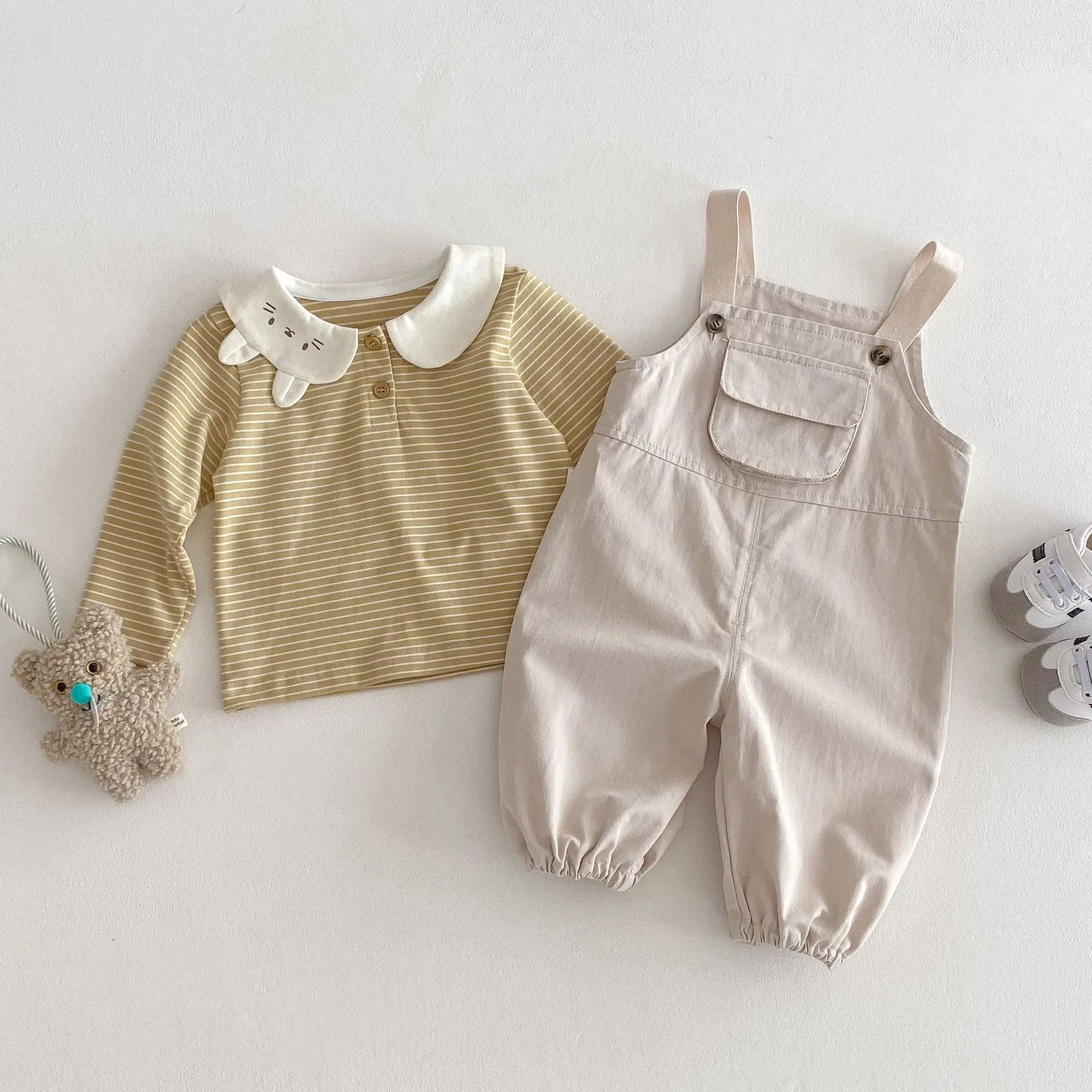 2025 New Kids Overalls 0-5Years Childrn Boy Girl Solid Color Pocket Jumpsuit Cargo Suspender Pant Fashion Bottom Spring Clothes